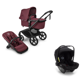 Bugaboo Stroller 3 in 1 Fox 5 Renew Complete Black | Dark Cherry + Bugaboo Car Seat Group 0 Turtle Air by Nuna Black