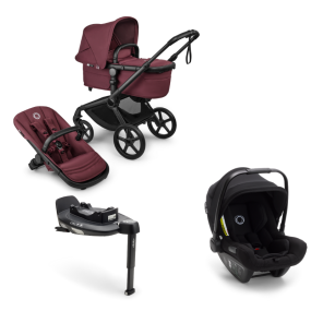 Bugaboo Kinderwagen 3 in 1 Fox 5 Renew Complete Black | Dark Cherry + Bugaboo Autostoel Groep 0 Turtle Air by Nuna Black + Draaibare Isofix Base 360