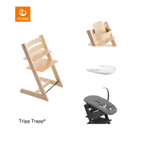 Stokke® High Chair Tripp Trapp® Natural + Newborn Set™ Anthracite + Baby Set™ Natural + Tray™