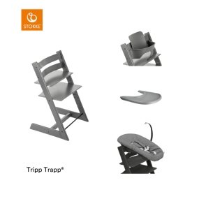 Stokke® High Chair Tripp Trapp® Storm Grey + Newborn Set™ Anthracite + Baby Set™ Storm Grey + Tray™
