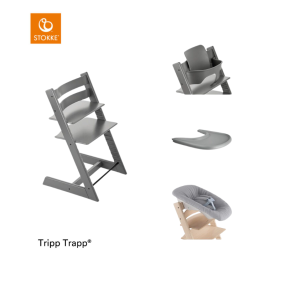 Stokke® Tripp Trapp® Child Chair Storm Grey + Newborn Set™ + Baby Set™ Storm Grey + Tray™