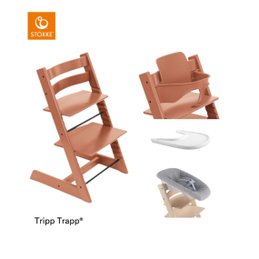 Stokke® High Chair Tripp Trapp® Terracotta + Newborn Set™ + Baby Set™ Terracotta + Tray™