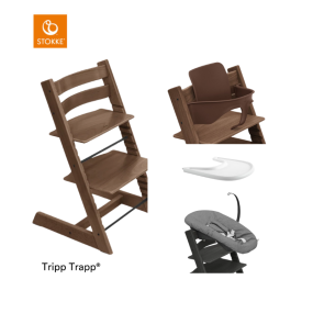 Stokke® High Chair Tripp Trapp® Warm Brown + Newborn Set™ Anthracite + Baby Set™ Warm Brown + Tray™