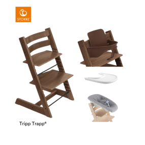 Stokke® High Chair Tripp Trapp® Warm Brown + Newborn Set™ + Baby Set™ Warm Brown + Tray™
