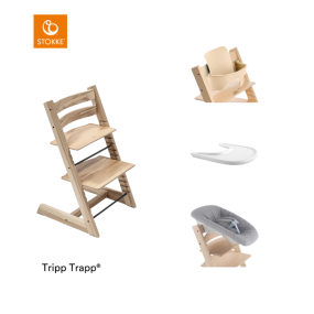 Stokke® High Chair Tripp Trapp® Wild Wood + Newborn Set™ + Baby Set™ Natural + Tray™