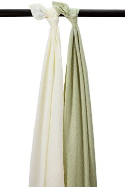 Meyco Baby Uni Muslin Swaddles 2-Pack Natural/Soft Olive 120x120cm
