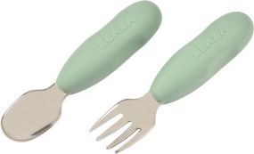 Beaba Set Van 2 Roestvrijstalen Besteksets Sage Green