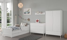 Born Lucky Teen Room Noel White 3 Piece with Bed with Drawer