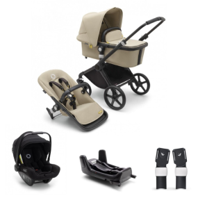 Bugaboo Kinderwagen 3 In 1 Fox Cub Compleet Black Desert Beige + Isofix Base + Autostoel Adapters