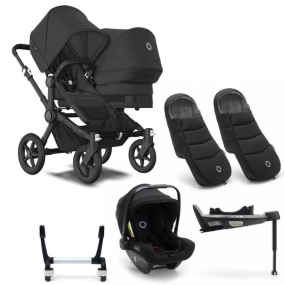 Bugaboo Donkey 5 Duo Stroller 3 In 1 Black Midnight Black + Isofix Base + Footmuff