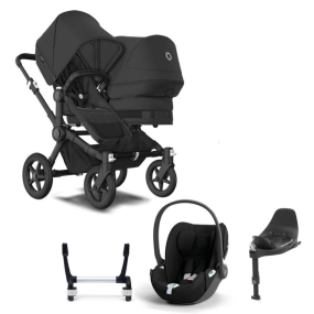 Bugaboo Donkey 5 Duo Kinderwagen 3 In 1 Black Midnight Black Met Cybex Cloud T Groep 0 Autostoel + Isofix Base