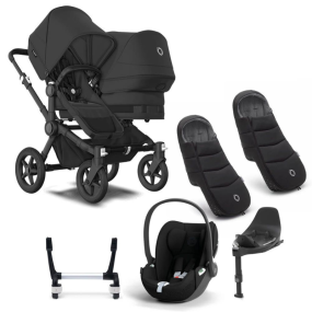 Bugaboo Donkey 5 Duo Stroller 3 In 1 Black Midnight Black With Cybex Cloud T Group 0 Car Seat + Isofix Base + Footmuff
