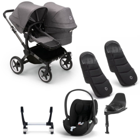 Bugaboo Donkey 5 Duo Pram 3 In 1 Graphite Grey Melange With Cybex Cloud T Group 0 Car Seat + Isofix Base + Footmuff