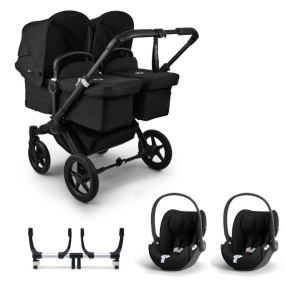 Bugaboo Donkey 5 Twin Stroller 3 In 1 Black Midnight Black with Two Cybex Cloud T Group 0 Car Seats