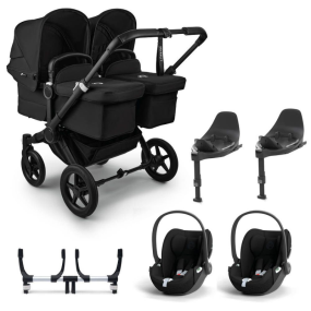 Bugaboo Donkey 5 Twin Stroller 3 In 1 Black Midnight Black With Two Cybex Cloud T Group 0 Car Seats + Isofix Base
