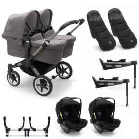Bugaboo Donkey 5 Tweeling Kinderwagen 3 In 1 Graphite Grey Melange + Isofix Base + Voetenzak