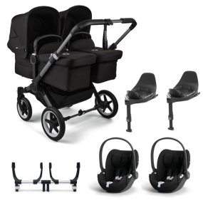 Bugaboo Donkey 5 Twin Stroller 3 In 1 Graphite Midnight Black with Two Cybex Cloud T Group 0 Car Seats + Isofix Base