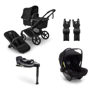 Bugaboo Stroller 3 in 1 Fox 5 Renew Complete Black | Heritage Black + Bugaboo Group 0 Turtle Air by Nuna Black + Rotating Isofix Base 360 + Car Seat Adapters