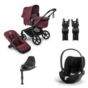 Bugaboo Stroller 3 in 1 Fox 5 Renew Complete Black | Dark Cherry + Cybex Car Seat Group 0 Cloud T I Size Sepia Black + Rotatable Base T Black + Car Seat Adapters