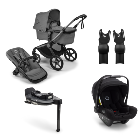 Bugaboo Stroller 3 in 1 Fox 5 Renew Complete Graphite | Moon Grey + Bugaboo Car Seat Group 0 Turtle Air by Nuna Black + Rotating Isofix Base 360 + Car Seat Adapters