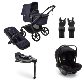 Bugaboo Stroller 3 in 1 Fox 5 Renew Complete Black | Deep Indigo + Bugaboo Group 0 Turtle Air Car Seat by Nuna Black + Rotatable Isofix Base 360 + Car Seat Adapters