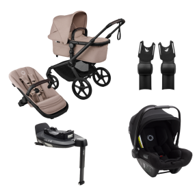 Bugaboo Stroller 3 in 1 Fox 5 Renew Complete Black | Desert Taupe Melange + Bugaboo Group 0 Turtle Air Car Seat by Nuna Black + Rotating Isofix Base 360 + Car Seat Adapters