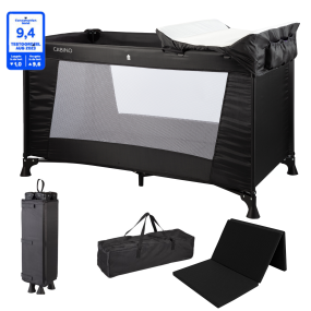 Cabino Travel Cot Black & Xtra Care Set + Mattress