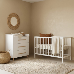 Born Lucky White 2 Piece Baby Room Joep Bed + Stockholm Dresser