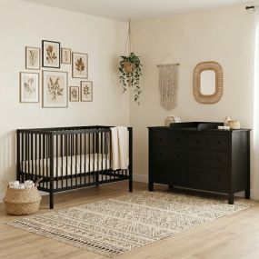 Cabino Babykamer Zwart 2 Delig Baby Bed Mees + Commode Bretagne 