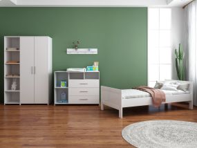 Cabino Teen Room Noel White 3 Piece Set with Jim Chest of Drawers White and Lars Wardrobe White