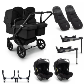 Bugaboo Donkey 5 Tweeling Kinderwagen 3 In 1 Black Midnight Black + Isofix Base + Voetenzak