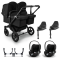Bugaboo Donkey 5 Twin Stroller 3 In 1 Black Midnight Black With Two Cybex Cloud T Group 0 Car Seats + Isofix Base